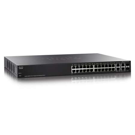 Cisco Small Business SG300-28MP - Switch - L3 - verwaltet - 24 x 10/100/1000 (PoE+), 2 x 10/100/1000, 2 x Kombi-Gigabit-SFP - Desktop, an Rack montierbar - PoE+ (375 W) USED, ohne Verpackung