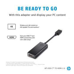 HP USB-C to HDMI 2.0. Produktfarbe: Schwarz. Breite: 111,2 mm, Tiefe: 44,2 mm, H?he: 17,1 mm