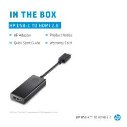 HP USB-C to HDMI 2.0. Produktfarbe: Schwarz. Breite: 111,2 mm, Tiefe: 44,2 mm, H?he: 17,1 mm