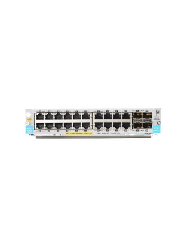 HPE J9990A - Gigabit Ethernet - 10,100,1000 Mbit/s - 10BASE-T,100BASE-T,1000BASE-T - 261,6 mm - 206,5 mm - 44,5 mm 20-port 10/100/1000BASE-T PoE+ / 4-port 1G/10GbE SFP+ MACsec v3 zl2 Module