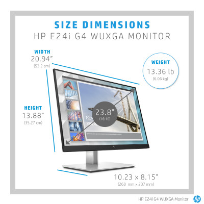 HP E24i G4 Display, 24" WUXGA (1920x1200), 16:10, IPS 250 nits, 94 PPI, 4xUSB-A 3.2 Gen 1, DP, HDMI, 1VGA, 5 Jahre HP Onsite Garantie