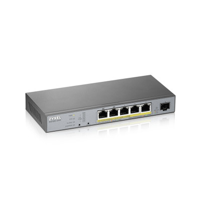 ZyXEL GS1350-6HP-EU0101F - Managed - L2 - Gigabit Ethernet (10/100/1000) - Power over Ethernet (PoE) - Wandmontage 6 Port managed CCTV PoE switch - long range - 60W - 802.3BT