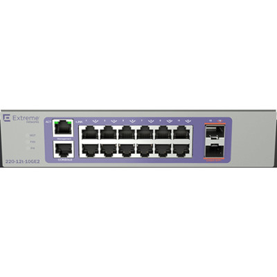 Extreme Networks 220-12T-10GE2 - Managed - L2/L3 - Gigabit Ethernet (10/100/1000) - Rack-Einbau - 1U Series 12 port 10/100/1000BASE-T - 2 10GbE unpopulated SFP+ ports - 1 Fixed AC PSU - L2 Switching with RIP and Static Routes - 1 country-specific power co