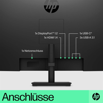 HP P32u G5. 80 cm (31.5 Zoll), 2560 x 1440 Pixel,  Quad HD, Reaktionszeit: 5 ms, Natives Seitenverhältnis: 16:9, Bildwinkel, horizontal: 178°, Bildwinkel, vertikal: 178°. Eingebaute Lautsprecher. USB-Hub-Version: 3.2 Gen 1 (3.1 Gen 1). VESA-Halterung. Sch