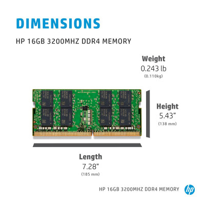 HP 286J1AA. Komponente für: Notebook, 16 GB, Speicherlayout (Module x Größe): 1 x 16 GB,  DDR4, 3200 MHz, Memory  260-pin SO-DIMM