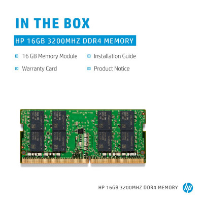 HP 286J1AA. Komponente für: Notebook, 16 GB, Speicherlayout (Module x Größe): 1 x 16 GB,  DDR4, 3200 MHz, Memory  260-pin SO-DIMM