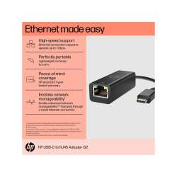 HP USB-C to RJ45 Adapter G2. USB TyCore, Ausgangsschnittstelle: RJ-45. Schwarz. HP-Segment: Haus. Windows 10, Windows 11. Breite: 180 mm, Tiefe: 20,6 mm, H?he: 16,5 mm