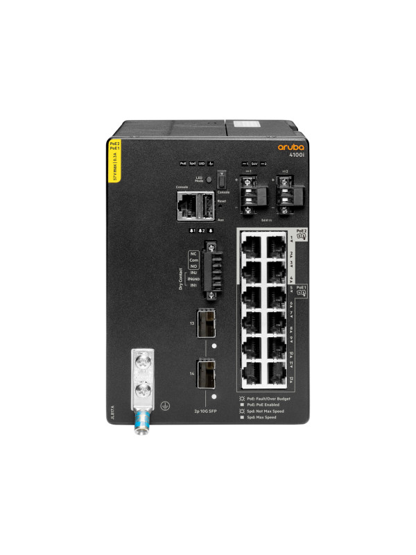 HPE a Hewlett Packard Enterprise company Aruba 4100i - Managed - L2 - Gigabit Ethernet (10/100/1000) - Power over Ethernet (PoE) - Rack-Einbau - 4U HPE Renew Produkt,  12 Anschlüsse 1 GbE (8 Anschlüsse POE Klasse 4 und 4 Anschlüsse POE Klasse 6) 2 Anschlü