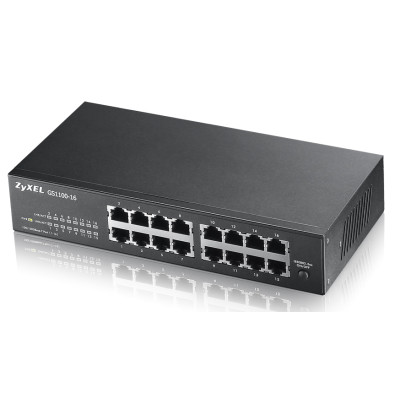 ZyXEL GS1100-16 - Unmanaged - Gigabit Ethernet (10/100/1000) - Rack-Einbau - Wandmontage Revision B1 - 16-port GbE Unmanaged