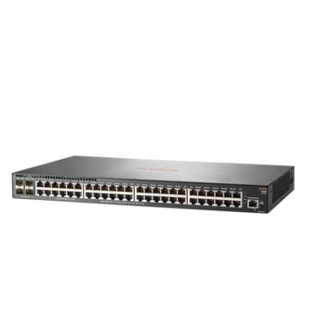 HPE 2930F 48G 4SFP Switch, 48x 10/100/1000 + 4x Gigabit SFP (uplink), L3 verwaltet, an Rack montierbar.