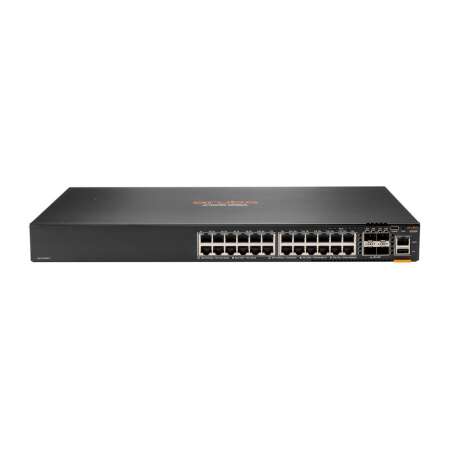 HPE Aruba 6200F 24G 4SFP+. Switch-Typ: Managed, Switch-Ebene: L3. Basic Switching RJ-45 Ethernet Ports-Typ: Gigabit Ethernet (10/100/1000), Anzahl der basisschaltenden RJ-45 Ethernet Ports: 24, Konsolen-Port: USB. MAC-Adressentabelle: 16000 Eintragungen,