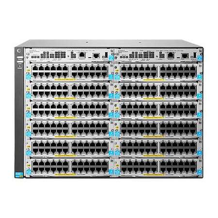 HPE 5412R zl2 Switch, 444,5mm x 450,9mm x 307,9mm, 17,3kg, 12 freie Modulsteckplätze, max. 96 10GbE-Anschlüsse, 288 autosensing 10/100/1000 Ports oder mini-GBICs, inklusive.