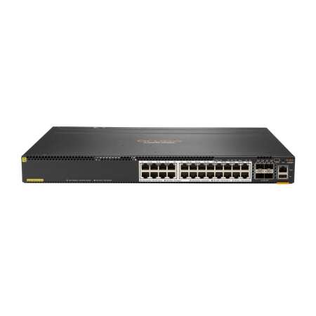 HPE Aruba 6300M - Switch - L3 - managed - 24 x 1/2.5/5/10GBase-T + 4 x 1 Gigabit / 10 Gigabit / 25 Gigabit / 50 Gigabit SFP56 (Uplink / Stacking) HPE Renew Produkt,  Front und Seite zu Hinterseite - an Rack montierbar - PoE+ (1440 W), begr.lifetime Gar.