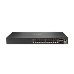 HPE Aruba 6300F - Switch - L3 - managed - 24 x 10/100/1000 + 4 x 1 Gigabit / 10 Gigabit / 25 Gigabit / 50 Gigabit SFP56 (Uplink / Stacking) HPE Renew Produkt,  Front und Seite zu Hinterseite - an Rack montierbar