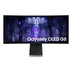 Samsung G85SB. 86,4 cm (34"), Display-Auflösung: 3440 x 1440 Pixel,  UltraWide Quad HD,  OLED, Reaktionszeit: 0,03 ms, Natives Seitenverhältnis: 21:9, Bildwinkel, horizontal: 178°, Bildwinkel, vertikal: 178°. Eingebaute Lautsprecher. VESA-Halterung, Höhen