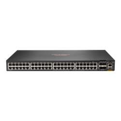 HPE Aruba 6300F - Switch - L3 - managed - 48 x 10/100/1000 + 4 x 1 Gigabit / 10 Gigabit / 25 Gigabit / 50 Gigabit SFP56 (Uplink / Stacking) HPE Renew Produkt,  Front und Seite zu Hinterseite - an Rack montierbar