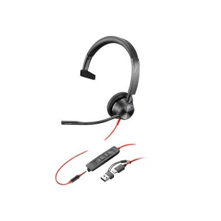 HP Poly Blackwire 3315 - Blackwire 3300 series - Headset On-Ear - kabelgebunden - 3,5 mm Stecker - USB-C - Schwarz - UC-zertifiziert - Zertifiziert für Microsoft Teams