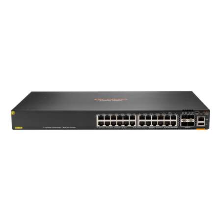 HPE Aruba CX 6300F - Switch - nur horizontale Oberflächenmontage - L3 - managed - 24 x 10/100/1000 (PoE+) + 4 x 50 Gigabit Ethernet SFP56 - Front und Seite zu Hinterseite - an Rack montierbar - PoE+ - TAA-konform HPE Aruba CX 6300F - Switch - nur horizont