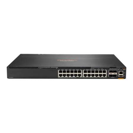 HPE Aruba Networking 6300M 24p 10M/100M/1G 4p SFP56 50G TAA Switch - Switch - max. Stapelentfernung 10 km - L3 - managed - 24 x 10/100/1000 + 4 x 1 Gigabit / 10 Gigabit / 25 Gigabit / 50 Gigabit SFP56 (Uplink / Stacking) Front und Seite zu Hinterseite - a