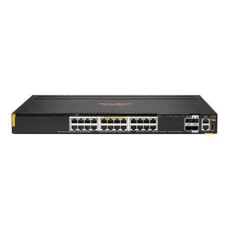 HPE Aruba Networking 6300M 24p 10M/100M/1G Class4 PoE 4p SFP56 50G TAA Switch - Switch - max. Stapelentfernung 10 km - L3 - managed - 24 x 10/100/1000 (1 PoE+) + 4 x 1 Gigabit / 10 Gigabit / 25 Gigabit / 50 Gigabit SFP56 (Uplink / Stacking) - Front und Se