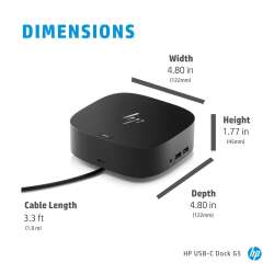HP USB-C-Dockingstation G5, Kabelgebunden, USB 3.2 Gen 1 (3.1 Gen 1) Type-C, Schwarz,  2. Jahre Herstellergarantie.