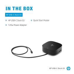 HP USB-C-Dockingstation G5, Kabelgebunden, USB 3.2 Gen 1 (3.1 Gen 1) Type-C, Schwarz,  2. Jahre Herstellergarantie.