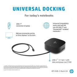 HP USB-C-Dockingstation G5, Kabelgebunden, USB 3.2 Gen 1 (3.1 Gen 1) Type-C, Schwarz,  2. Jahre Herstellergarantie.