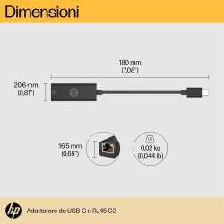 HP USB-C-an-RJ45 G2-Adapter, Kabelgebunden, USB Typ-C, Schwarz, Haus, Windows 10, Windows 11, ChromeOS Umfasst 1 Jahr beschränkte HP Standardgarantie