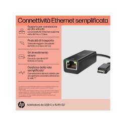 HP USB-C-an-RJ45 G2-Adapter, Kabelgebunden, USB Typ-C, Schwarz, Haus, Windows 10, Windows 11, ChromeOS Umfasst 1 Jahr beschränkte HP Standardgarantie