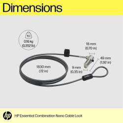 HP Essential Nano Kombinationskabelschloss, 1,83 m, Zahlenschloss, Edelstahl 1 Jahr beschränkte Garantie