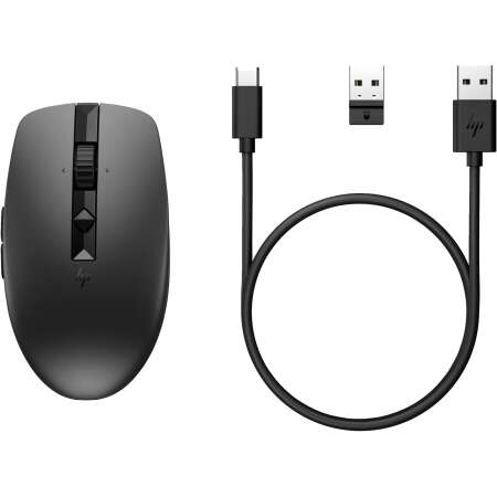 HP 710 Wiederaufladbare geräuschlose Maus / Mouse, kabellos, LiIon Akku, Bis zu 3000 dpi,Track on Glass, kippbares Scrollrad, Schnelles Scrollen, schwarz, USB Dongle
