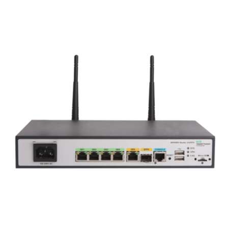HPE MSR954-W 1GbE SFP (WW) 2GbE-WAN 4GbE-LAN Wireless 802.11n CWv7, Wi-Fi 4 (802.11n), Einzelband (2,4GHz), Eingebauter Ethernet-Anschluss, Grau