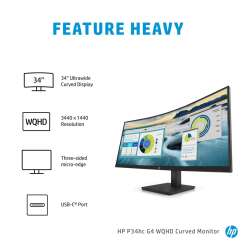 HP P34hcG4 WQHD-USB-C-Monitor mit Wölbung, 86,4 cm (34"), 3440 x 1440 Pixel, Wide Quad HD, LCD, 5 ms, Schwarz HPE Renew Produkt,  P34hcG4 WQHD-USB-C-Monitor mit Wölbung
