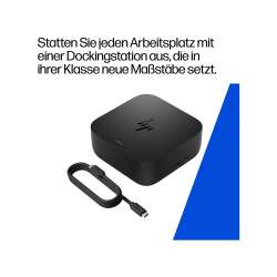 HP USB-C 100W G6 Dock, 2 USB Type-A 5 Gbit/s Signalrate (mit Ladefunktion) 1 HDMI 2.1, 2 x DisplayPort™ 1.4, 1 RJ-45 (2,5 GbE), 1 USB Type-C® 10 Gbit/s Signalrate mit 15W PD,schweizer Netzkabel,  1 Jahr Garantie, Nachfolger v. 5TW10AA